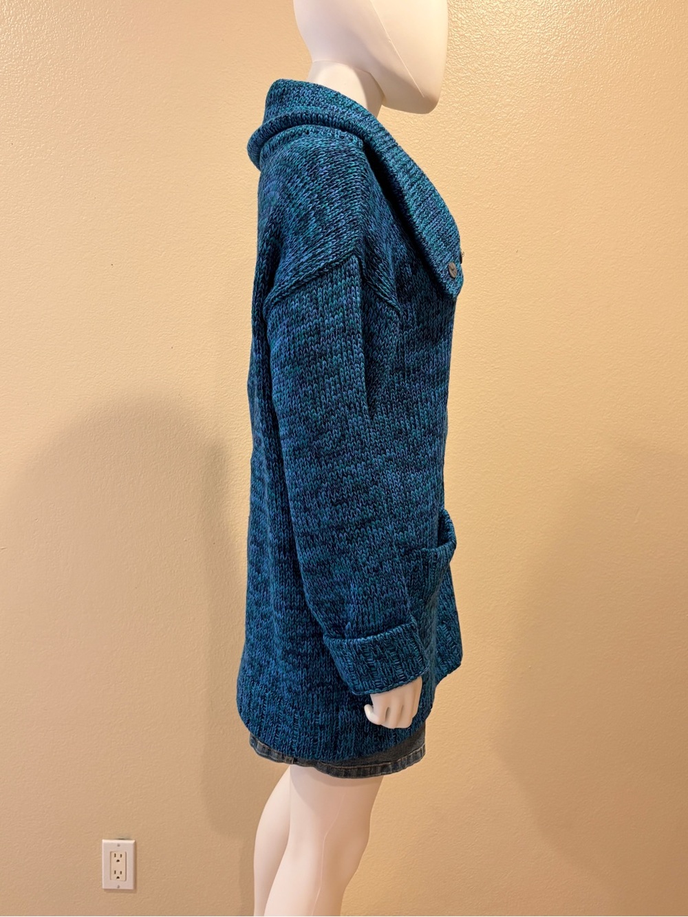 Vintage Joan Vass Knitted Tunic Sweater Size M Blue Green Pockets Acrylic Wool - Picture 11 of 14